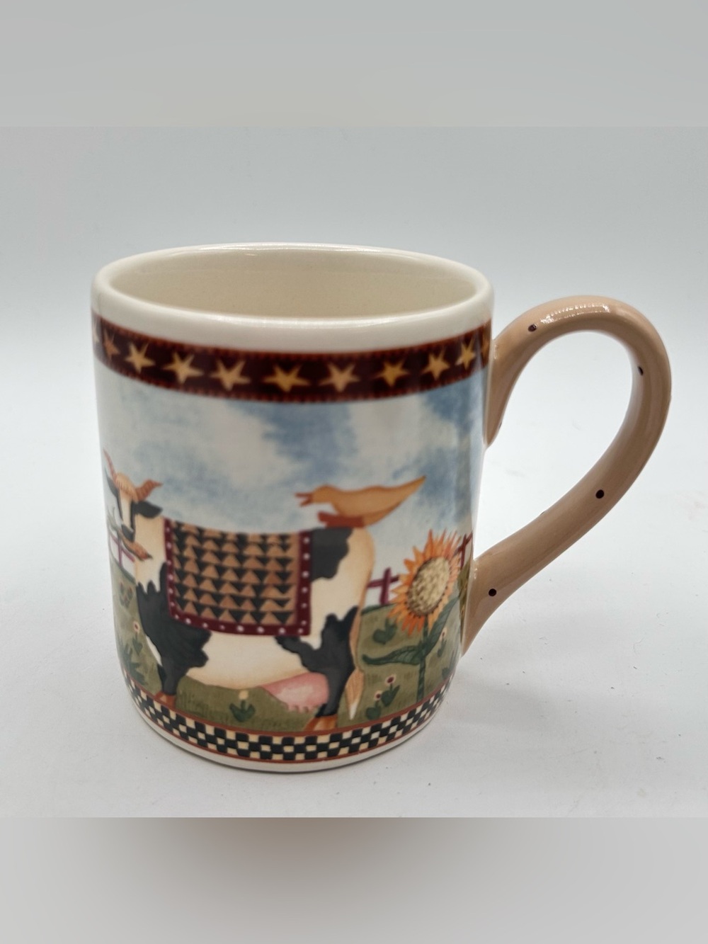 Williraye Studio Cow Ducks Mug Ceramic Farmhouse Country Sunflower 12 oz